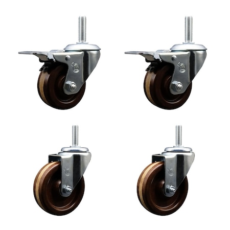 Service Caster 4 Inch High Temp Phenolic 58 Inch Stem Caster Set 2 Total Lock Brakes SCC-TSTTL20S414-PHSHT-58212-2-S-2